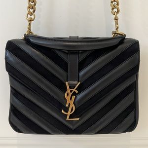 YSL Medium Chevron Mix-leather Chain Shoulder Bag In Black